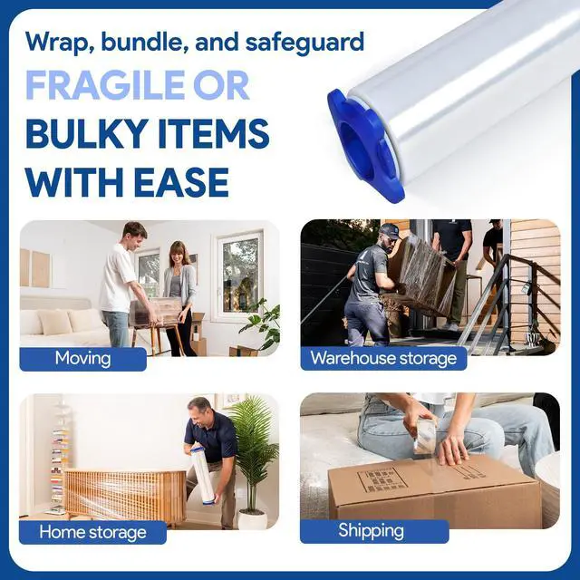 Alt view image 7 of 7 - 18" Stretch Film/Wrap 1500 feet 7 Layers 80 Gauge Industrial Strength up to 800% Stretch 20 Microns Adhering Packing Moving Heavy Duty (Clear, 4 Pack - Tension Handles)