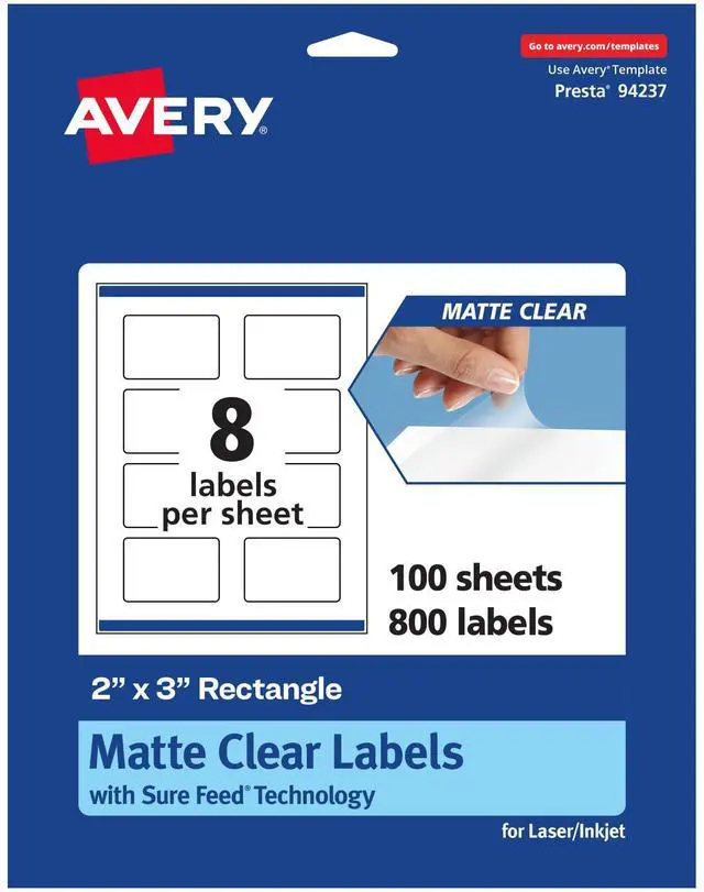 Main image of ® Matte Clear Rectangle Labels, Sure Feed® Technology, 2" x 3", 800 Matte Clear Labels, Print-to-The-Edge, Laser/Inkjet Printable