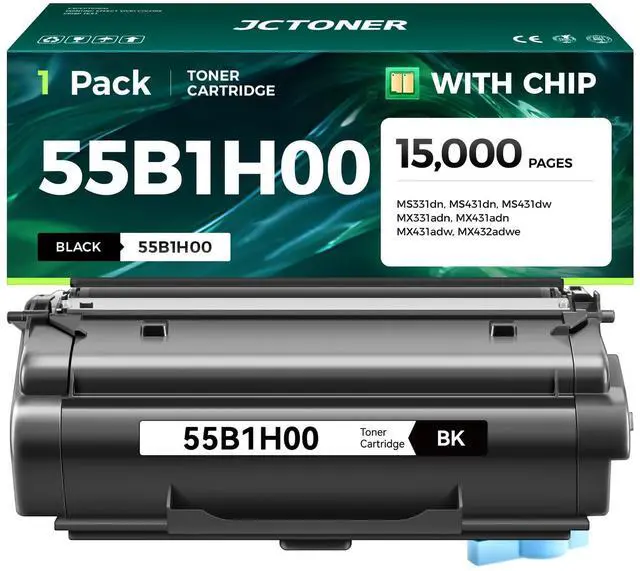 Main image of 55B1H00 Toner Cartridge Black High Yield with Chip 15,000 Page-Yield Replacement for Lexmark MS331dn MS431dn MS431dw MX331adn MX431adw MX431adn MX432adwe MS331 MS431 MX331 MX431 Laser Printer 55b1000
