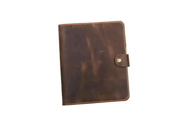 Alt view image 2 of 7 - Handmade Leather 3 Ring Binder Portfolio, Letter Size 8.5 x 11, Vintage Organizer Folder with Pockets, Pen Holder & Snap Closure, Brown
