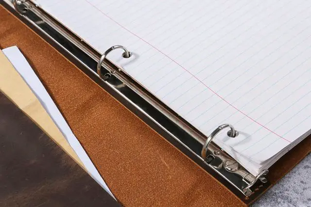 Alt view image 5 of 7 - Handmade Leather 3 Ring Binder Portfolio, Letter Size 8.5 x 11, Vintage Organizer Folder with Pockets, Pen Holder & Snap Closure, Brown
