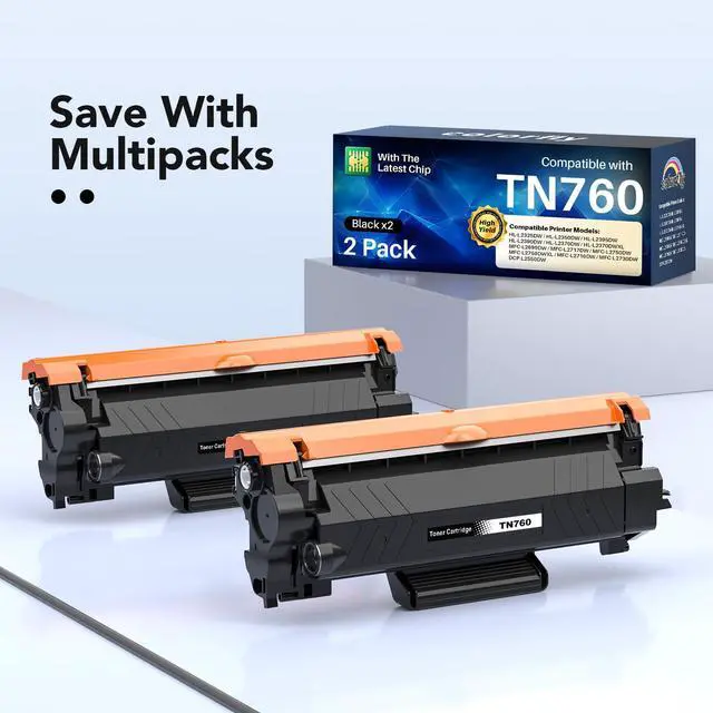 Alt view image 2 of 7 - TN760 Toner for Brother Printer Compatible for Brother TN760 TN-760 TN730 TN 760 Brother Toner Cartridge To Use With MFC-L2710DW MFC-L2750DW HL-L2350DW HL-L2370DW HL-L2395DW DCP-L2550DW (2 Black)