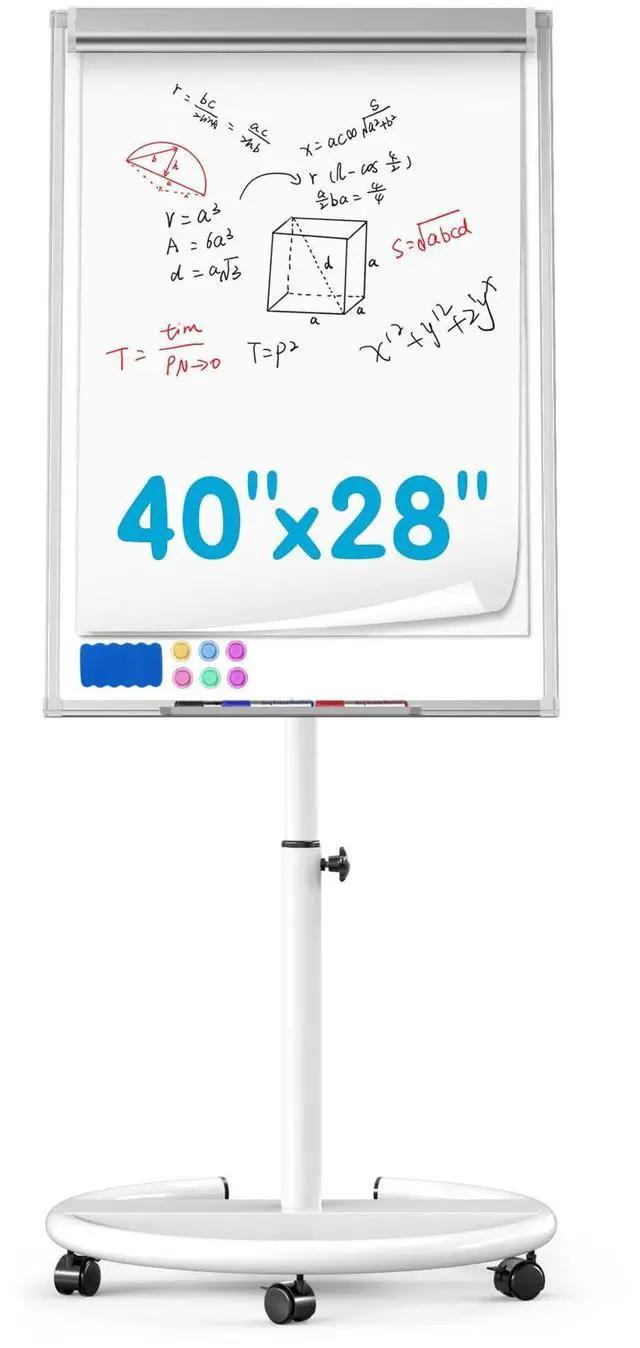 Main image of Mobile Magnetic Whiteboard on Wheels, Portable Dry Erase Easel 40 x 28 Inch | Height Adjustable, Dry Erase Board Easel with Flipchart Paper Pad, Rolling White Board for Classroom, Office & Workshops