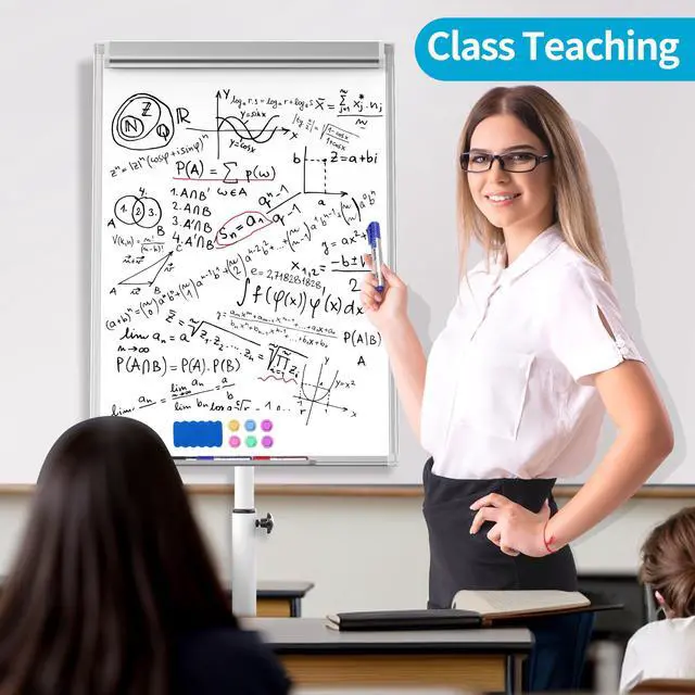 Alt view image 6 of 7 - Mobile Magnetic Whiteboard on Wheels, Portable Dry Erase Easel 40 x 28 Inch | Height Adjustable, Dry Erase Board Easel with Flipchart Paper Pad, Rolling White Board for Classroom, Office & Workshops