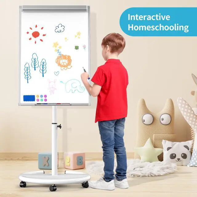 Alt view image 7 of 7 - Mobile Magnetic Whiteboard on Wheels, Portable Dry Erase Easel 40 x 28 Inch | Height Adjustable, Dry Erase Board Easel with Flipchart Paper Pad, Rolling White Board for Classroom, Office & Workshops
