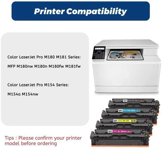 Alt view image 3 of 7 - 204A Toner Cartridge for HP Color LaserJet Pro MFP M180nw Printer 4 Pack | Compatible for HP 204 A CF510A for HP Color Laserjet Pro MFP M180nw M180n M154nw M154a MFP M181fw Black Cyan Yellow Magenta