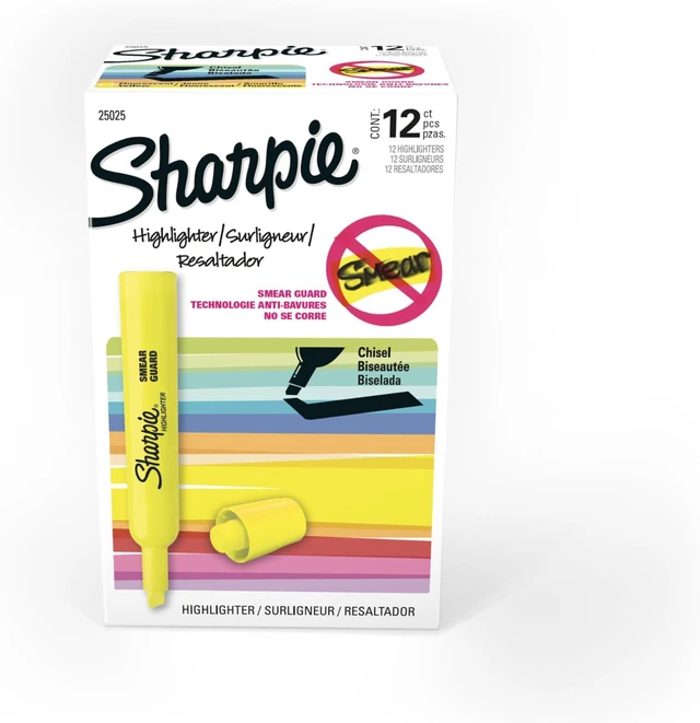 Main image of Tank Highlighters Chisel Tip Yellow | Fluorescent | Smear Resistant | For Writing | 12 Count, Pack of 12