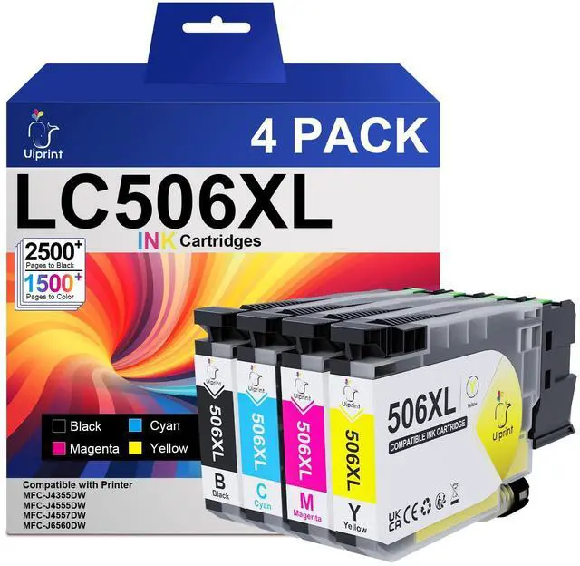 Main image of LC506XL4PK High Yield Ink Cartridges for Brother Printer MFC-J4355DW MFC-J4555DW MFC-J4557DW MFC-J6560DW Replacement for Brother LC506 LC506XL LC506XXL Series Ink, Up to 7000 Pages (Bk/C/M/Y)