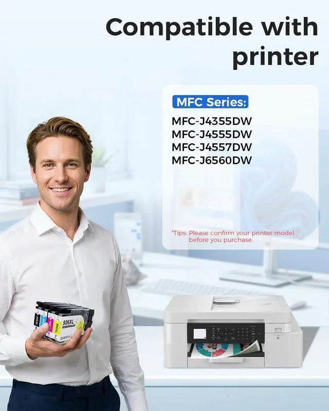 Alt view image 3 of 7 - LC506XL4PK High Yield Ink Cartridges for Brother Printer MFC-J4355DW MFC-J4555DW MFC-J4557DW MFC-J6560DW Replacement for Brother LC506 LC506XL LC506XXL Series Ink, Up to 7000 Pages (Bk/C/M/Y)