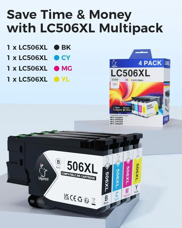 Alt view image 7 of 7 - LC506XL4PK High Yield Ink Cartridges for Brother Printer MFC-J4355DW MFC-J4555DW MFC-J4557DW MFC-J6560DW Replacement for Brother LC506 LC506XL LC506XXL Series Ink, Up to 7000 Pages (Bk/C/M/Y)