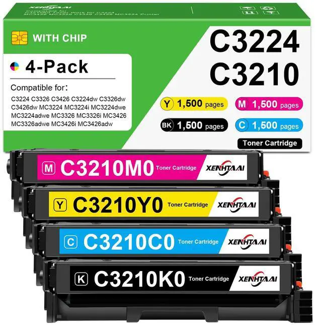 Main image of MC3326 MC3224 Toner Cartridges (with Chip) 4 Pack Compatible for Lexmark MC3224 Toner Cartridges C3210K0 C3210M0 C3210Y0 C3210C0 Work for C3224 C3326 C3426 MC3224 MC3326 MC3426 Printers