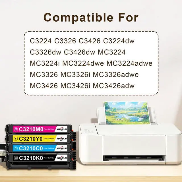 Alt view image 2 of 5 - MC3326 MC3224 Toner Cartridges (with Chip) 4 Pack Compatible for Lexmark MC3224 Toner Cartridges C3210K0 C3210M0 C3210Y0 C3210C0 Work for C3224 C3326 C3426 MC3224 MC3326 MC3426 Printers