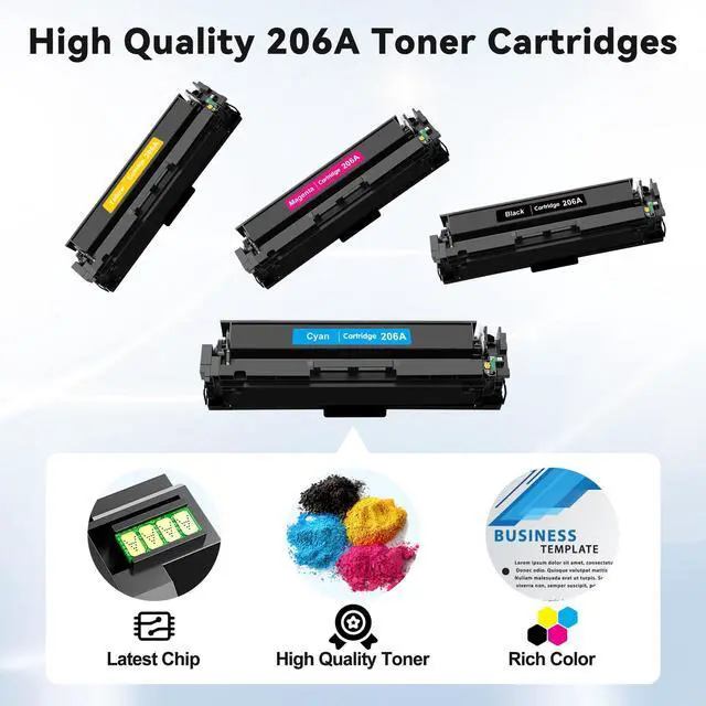 Alt view image 4 of 7 - 206A Toner Cartridges 4PK with Chip Compatible with HP 206A HP206A W2110A | M283fdw Toner Work for M283fdw/cdw/fdn/M282nw & M255dw/nw, Standard Yield Version of 206X W2110X (HP206a 4 Pack, BK/C/M/Y)