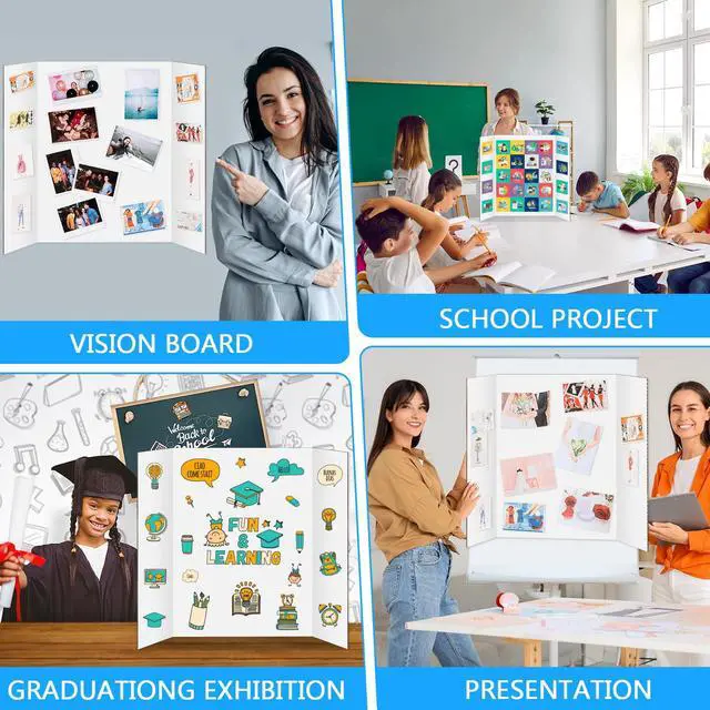 Alt view image 6 of 7 - 10 Pack Trifold Poster Board 48" X 36", Single Sided White Poster Boards, Science Fair Display Boards Posterboard for Mounting, Prints,Art,Display,Projects Classroom Supplies
