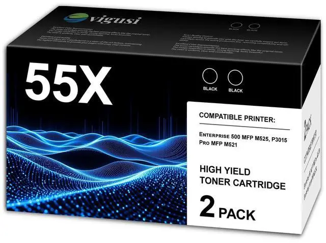 Main image of 55X Toner Cartridge 2-Pack Compatible 55X CE255X Black Toner Cartridge Raplacement for HP 55X CE255X use with P3015 P3015dn P3015x Pro 500 MFP M521dn M521dw M525dn M525f M525c Printer