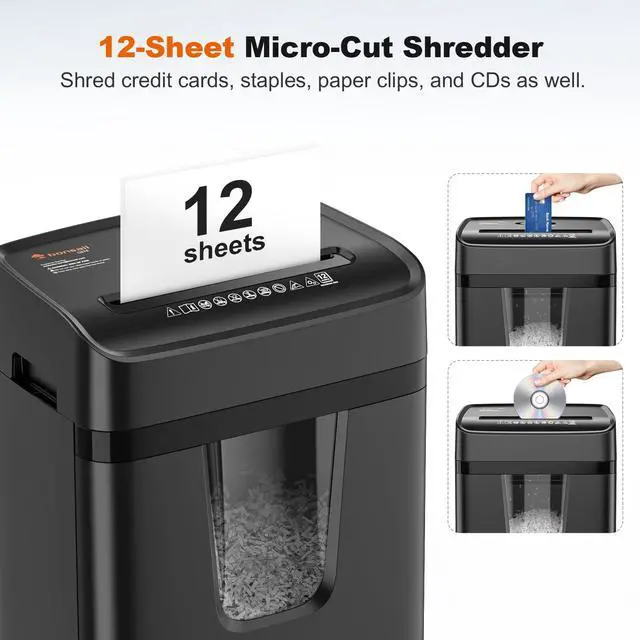 Alt view image 4 of 7 - P-4 12-Sheet Micro-Cut Heavy Duty Paper Shredder for Home Office | 30 Mins, 5.5 Gal Pullout Bin, Jam-Proof System, Supports CDs & Staple Shredding, 360° Wheels C282-B