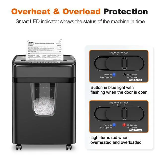 Alt view image 7 of 7 - P-4 12-Sheet Micro-Cut Heavy Duty Paper Shredder for Home Office | 30 Mins, 5.5 Gal Pullout Bin, Jam-Proof System, Supports CDs & Staple Shredding, 360° Wheels C282-B