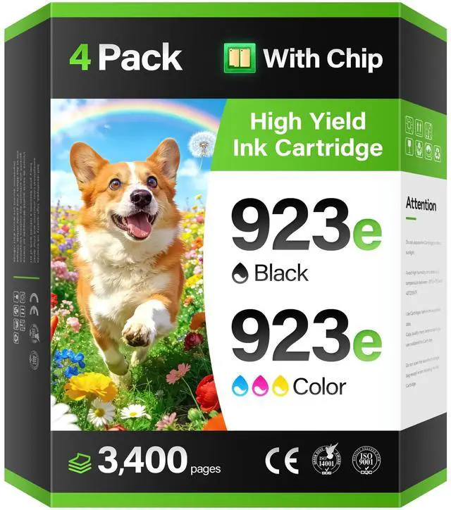 Main image of 923 923e Ink Cartridges with chip 4-Pack High Yield Replacement for HP 923 923e 923XL Ink Compatible for HP OfficeJet Pro 8135e 8138e 8139e 8122e 8120 8123 8130 8133 Printers Black Cyan Magenta Yellow