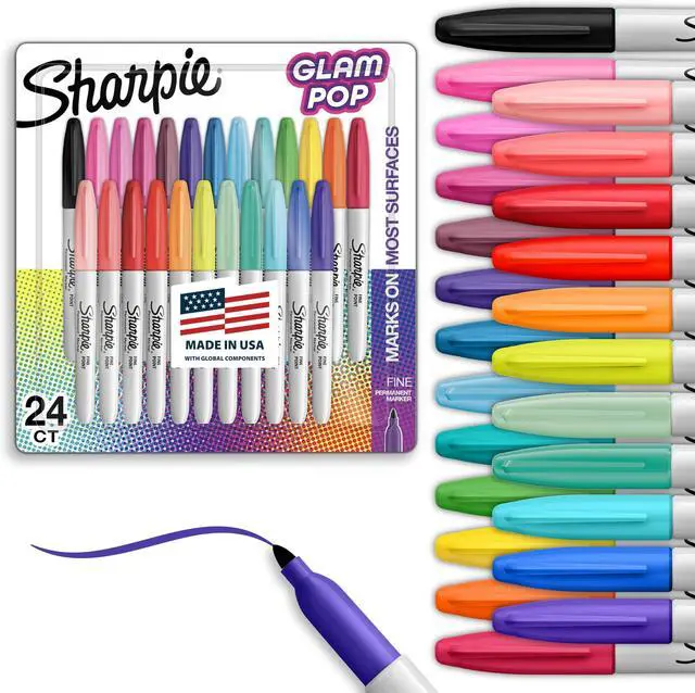 Main image of Glam Pop Permanent Markers, Fine Tip, Assorted Colors, 24 Count - Arts & Crafts, Coloring, Office Supplies (Pack of 6)