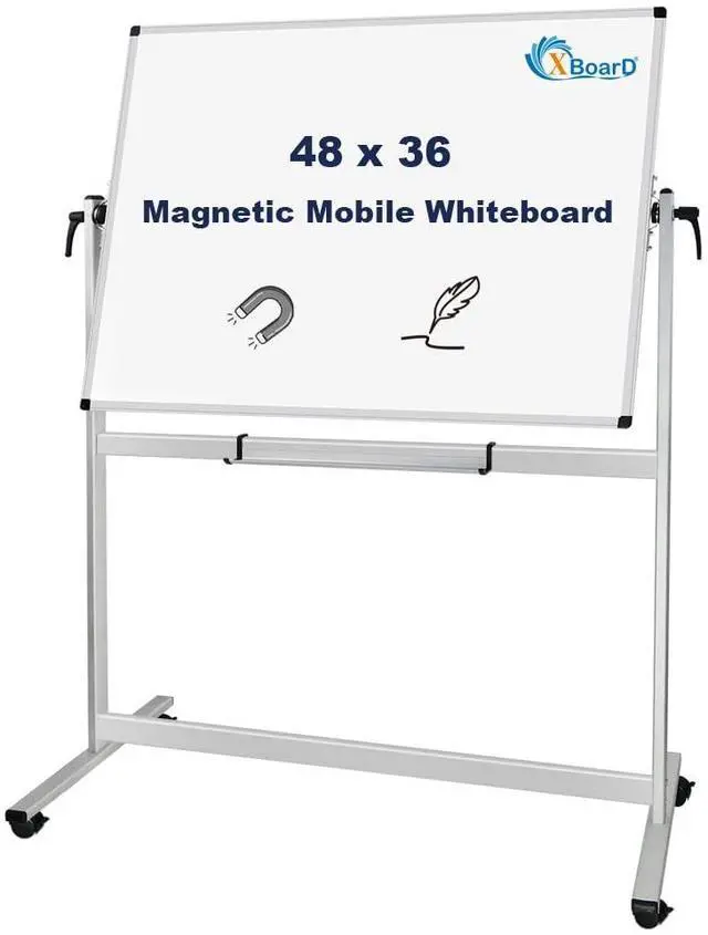 Main image of XBoard Rolling Whiteboard 48x36 inch | Double-Sided Mobile Dry Erase Board Aluminium Frame for Home School Office Live Streaming