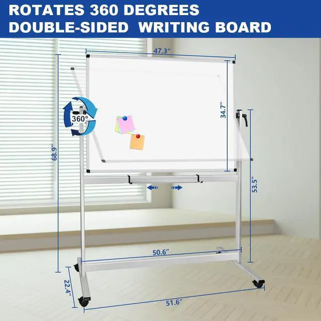 Alt view image 2 of 6 - XBoard Rolling Whiteboard 48x36 inch | Double-Sided Mobile Dry Erase Board Aluminium Frame for Home School Office Live Streaming