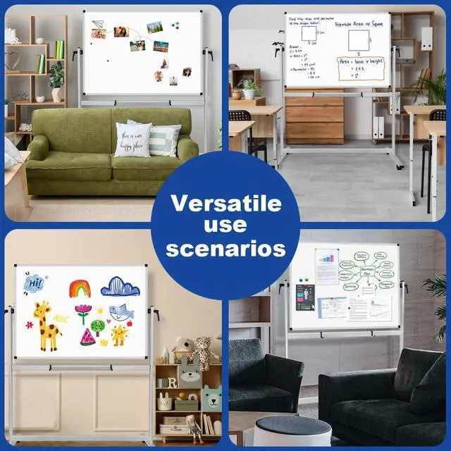 Alt view image 4 of 6 - XBoard Rolling Whiteboard 48x36 inch | Double-Sided Mobile Dry Erase Board Aluminium Frame for Home School Office Live Streaming