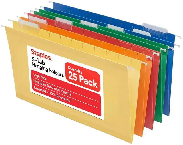 Main image of Heavy Duty Reinforced Hanging File Folders, 1/5-Cut Tab, Legal Size, Assorted Colors, 25/Box (ST18657-CC)