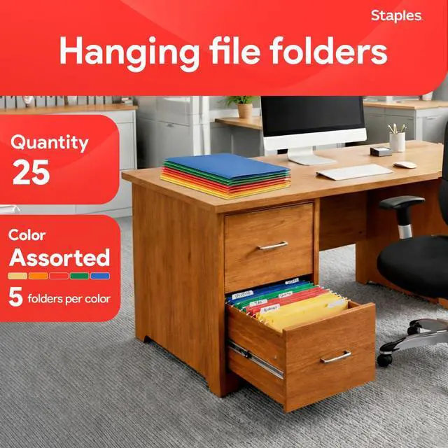 Alt view image 2 of 7 - Heavy Duty Reinforced Hanging File Folders, 1/5-Cut Tab, Legal Size, Assorted Colors, 25/Box (ST18657-CC)