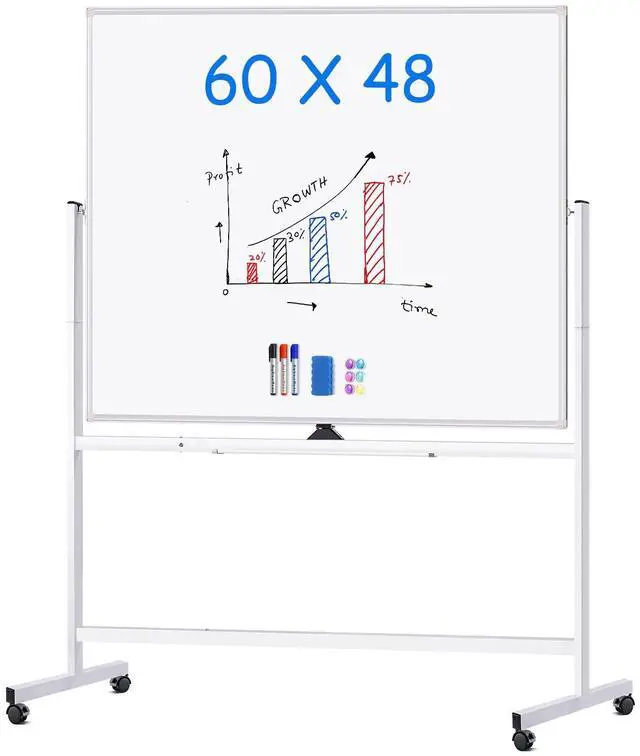 Main image of Rolling Whiteboard 60x48, Large Double-Sided White Board Dry Erase on Wheels, Giant Magnetic White Board Standing for Office, School, Home Office, Homeschool (Sliver)