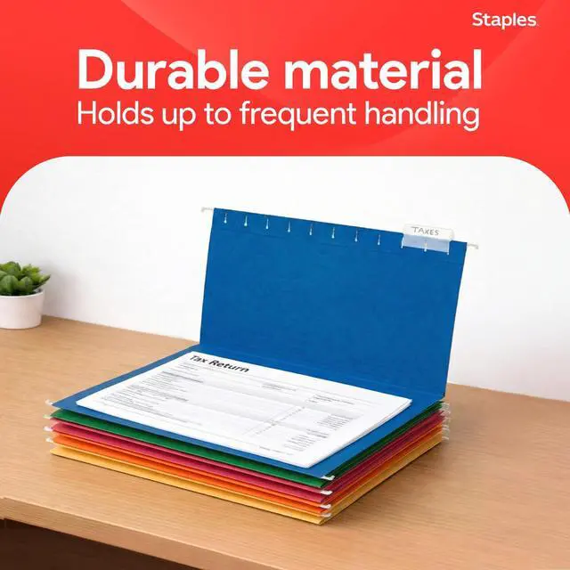 Alt view image 6 of 7 - Heavy Duty Reinforced Hanging File Folders, 1/5-Cut Tab, Legal Size, Assorted Colors, 25/Box (ST18657-CC)