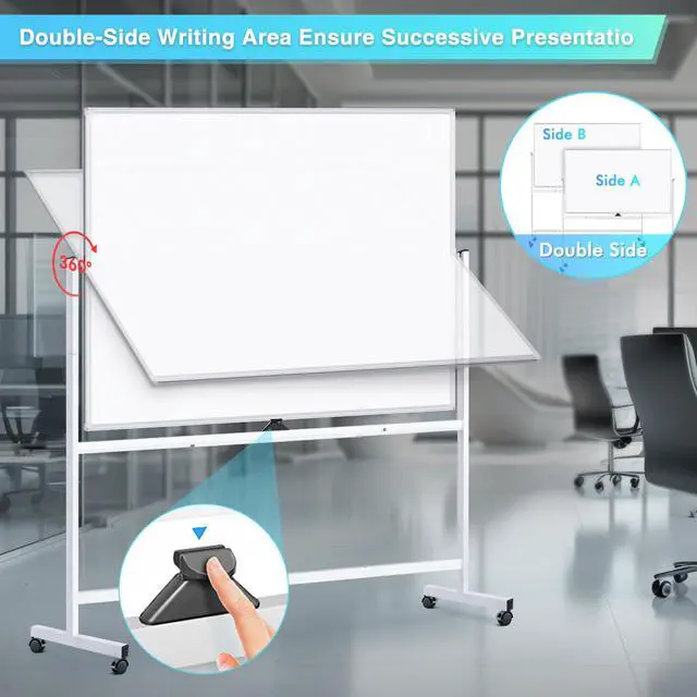 Alt view image 3 of 7 - Rolling Whiteboard 60x48, Large Double-Sided White Board Dry Erase on Wheels, Giant Magnetic White Board Standing for Office, School, Home Office, Homeschool (Sliver)