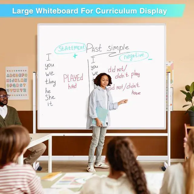 Alt view image 6 of 7 - Rolling Whiteboard 60x48, Large Double-Sided White Board Dry Erase on Wheels, Giant Magnetic White Board Standing for Office, School, Home Office, Homeschool (Sliver)