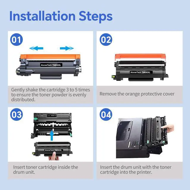 Alt view image 5 of 7 - TN830 / TN830XL High Yield Toner Cartridges Replacement for Brother TN830XL TN830 830XL Toner Cartridge with DCP-L2640DW HL-L2460DW HL-L2405W MFC-L2820DW Printer | 4-Pack Ink