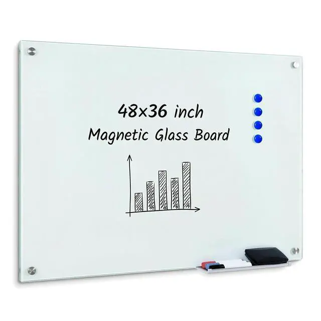 Main image of Magnetic Glass White Board 48 x 36, Tempered Frameless Dry Erase Board for Wall, Whiteboard for Office, Home & School