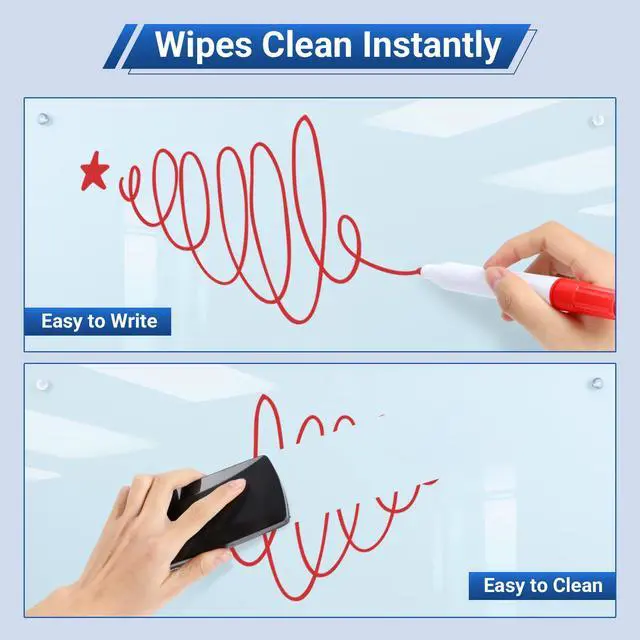 Alt view image 6 of 7 - Magnetic Glass White Board 48 x 36, Tempered Frameless Dry Erase Board for Wall, Whiteboard for Office, Home & School
