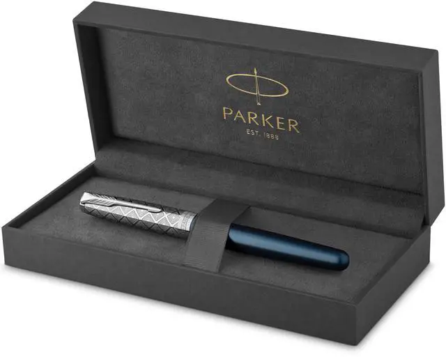 Main image of Sonnet Fountain Pen Premium Metal and Blue Satin Finish with Chrome Trim Fine 18k Gold Nib with Black Ink Cartridge Gift Box