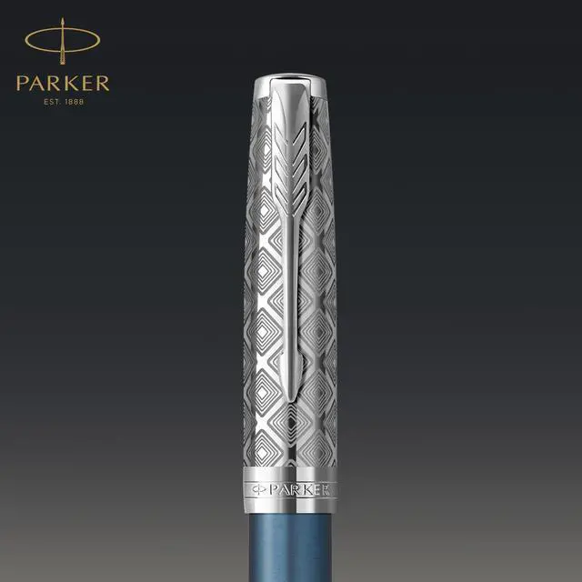 Alt view image 4 of 7 - Sonnet Fountain Pen Premium Metal and Blue Satin Finish with Chrome Trim Fine 18k Gold Nib with Black Ink Cartridge Gift Box