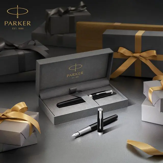 Alt view image 7 of 7 - Sonnet Fountain Pen Premium Metal and Blue Satin Finish with Chrome Trim Fine 18k Gold Nib with Black Ink Cartridge Gift Box