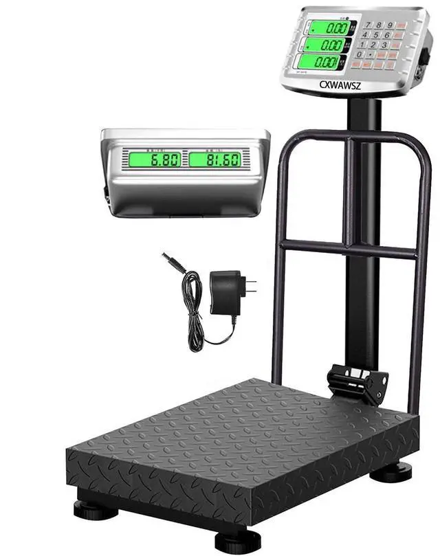 Main image of 660lb Industrial Platform Scale with Removable Guardrail | Weight Computing Floor Digital Scale for Luggage, Postal, Shipping & Mailing Weighing (lb/kg)