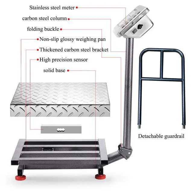 Alt view image 4 of 6 - 660lb Industrial Platform Scale with Removable Guardrail | Weight Computing Floor Digital Scale for Luggage, Postal, Shipping & Mailing Weighing (lb/kg)
