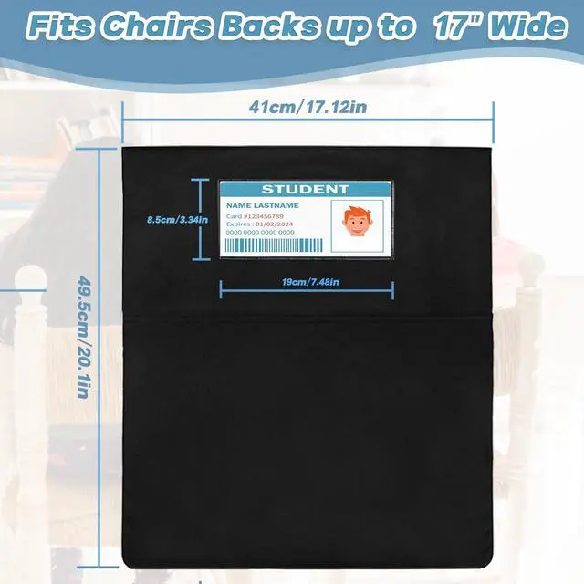 Alt view image 2 of 7 - 24 PCS Chair Pockets for Classroom 20"x17", Seat Sacks for Classroom Chairs k-2, Student Chair Pockets with Name Tag Classroom Chair Organizer for Classroom Kindergarten School Home Seat Storage Black