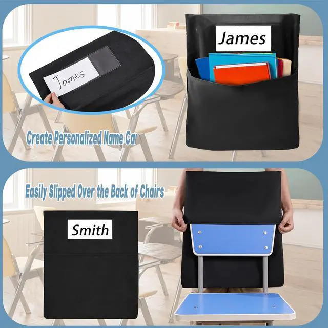 Alt view image 5 of 7 - 24 PCS Chair Pockets for Classroom 20"x17", Seat Sacks for Classroom Chairs k-2, Student Chair Pockets with Name Tag Classroom Chair Organizer for Classroom Kindergarten School Home Seat Storage Black