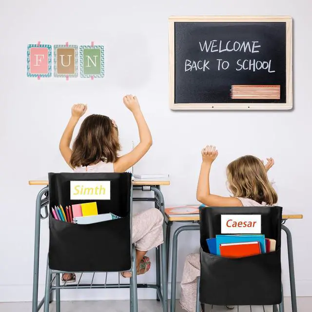 Alt view image 6 of 7 - 24 PCS Chair Pockets for Classroom 20"x17", Seat Sacks for Classroom Chairs k-2, Student Chair Pockets with Name Tag Classroom Chair Organizer for Classroom Kindergarten School Home Seat Storage Black