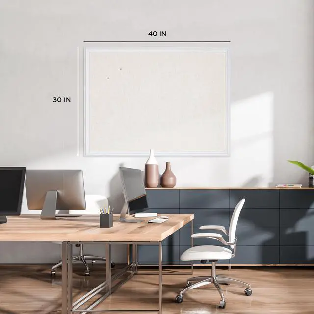 Alt view image 2 of 7 - Farmhouse Linen Bulletin Board, 40" x 30", White Wood Style Frame, Industrial Grade Pinning Surface