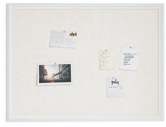 Alt view image 6 of 7 - Farmhouse Linen Bulletin Board, 40" x 30", White Wood Style Frame, Industrial Grade Pinning Surface