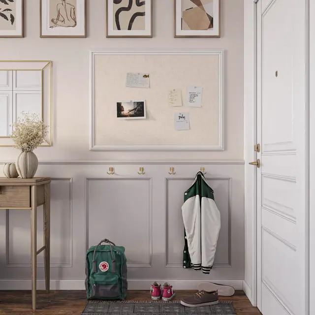 Alt view image 7 of 7 - Farmhouse Linen Bulletin Board, 40" x 30", White Wood Style Frame, Industrial Grade Pinning Surface