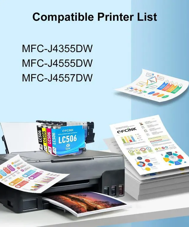Alt view image 2 of 7 - LC506 4-Pack Ink Cartridges Combo Pack Replacement for Brohter LC 506 506 High Yield Ink Cartridges Replacement for Brohter INKvestment 4355, 4555, and 4557 Printers, Black Cyan Magenta Yellow