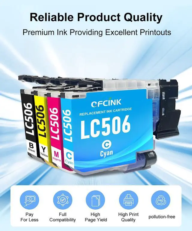 Alt view image 6 of 7 - LC506 4-Pack Ink Cartridges Combo Pack Replacement for Brohter LC 506 506 High Yield Ink Cartridges Replacement for Brohter INKvestment 4355, 4555, and 4557 Printers, Black Cyan Magenta Yellow