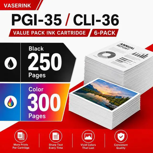 Alt view image 3 of 7 - PGI-35/CLI-36 Value Pack Ink Cartridge 6-Pack Replacement for Canon 35 36 | Compatible with PIXMA iP100 PIXMA iP110 PIXMA TR150 PIXMA TR160 Mini260 Mini320 Printer (4 Black, 2 Color)