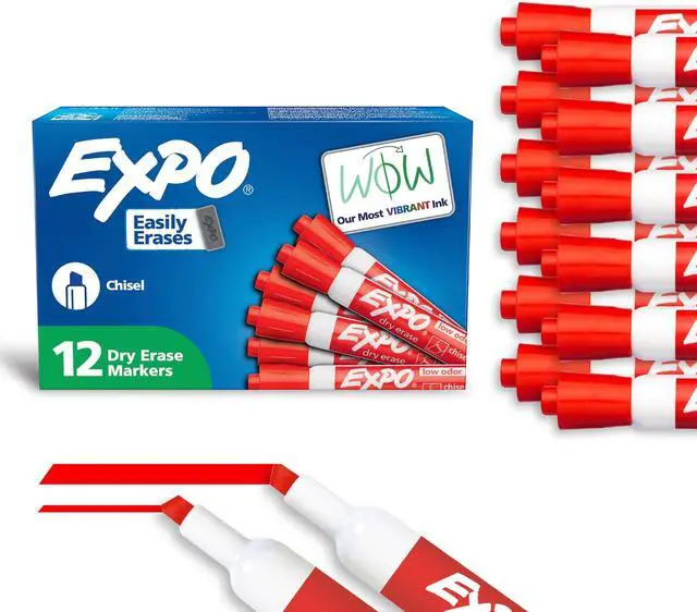 Main image of Dry Erase Markers, Low Odor Ink, Red, Chisel Tip, (Pack of 144)
